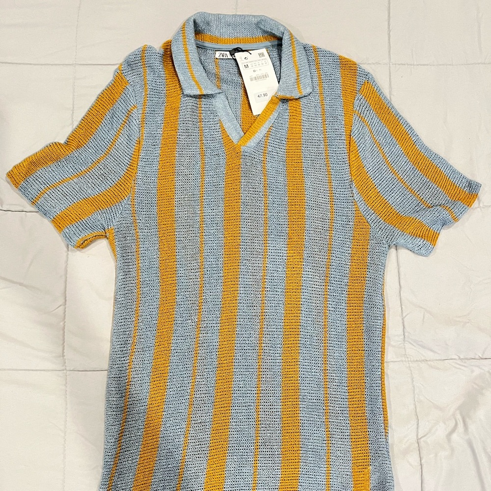 NWT Zara Crotchet Knit Polo Sweater sz M